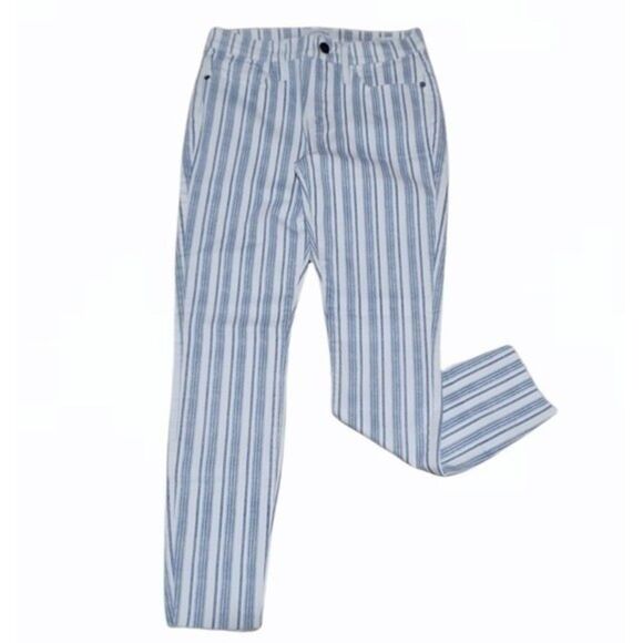 FRAME Le Skinny de Jeanne Crop Women's Preppy Blue Stripe Raw Hem Jeans Size 25 - Picture 2 of 8